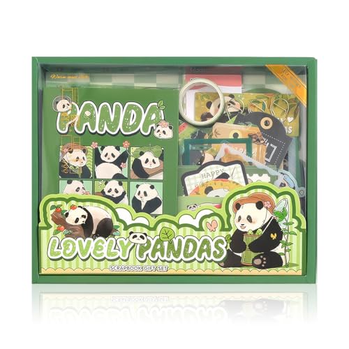SAVOSWEET Kit Scrapbooking Completo, Panda Scrapbooking Materiales Kit de Arte y Manualidades, Set DIY con Cuaderno A6, Cinta Washi, Pegatinas, Papel Decorativo, Bloc de Notas, Tarjetas y Accesorios