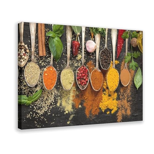 Impression herbes et épices sur toile premium pour décoration murale de salon élégante