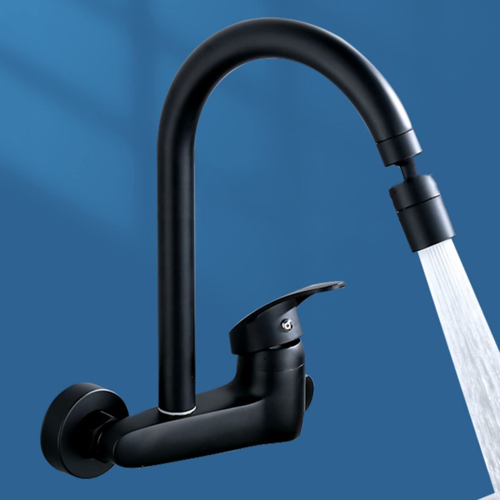 Robinet d'évier de cuisine en laiton noir mat au design mural épuré