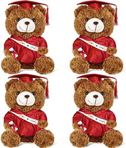 4 Pack Graduation Bear Graduation Plush Stuffed Bear with Graduation Cap Gown Tassel Set 9 Inches Stuffed Bear Animal Gifts for Graduation Day College High School Kindergarten (Red)