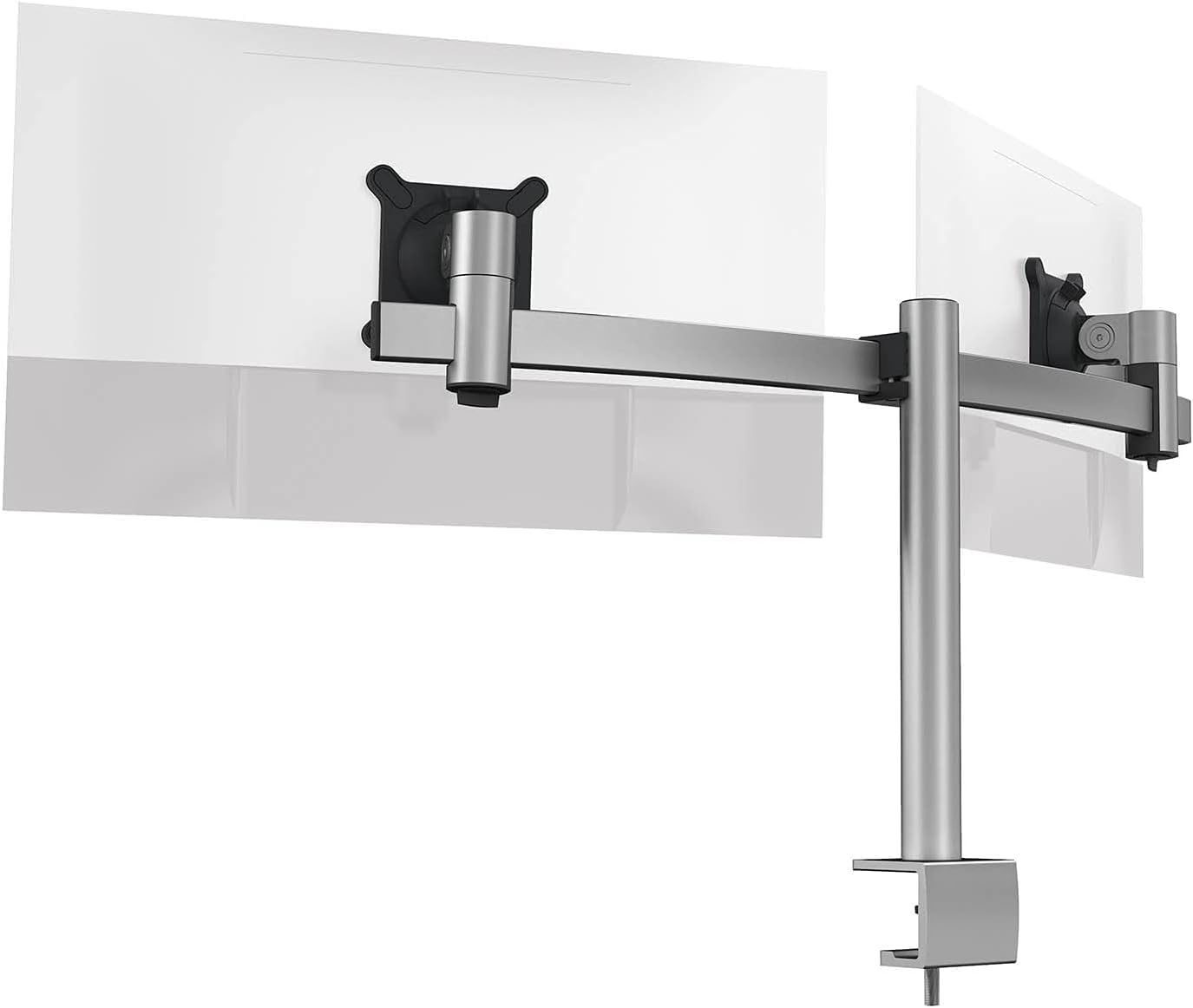 DURABLE Office Products Monitor Mount for 2 Screens with Desk Clamp, 360-Degree Rotation, Tiltable, for VESA Screens 21-27", User-Friendly, Silver (508523)