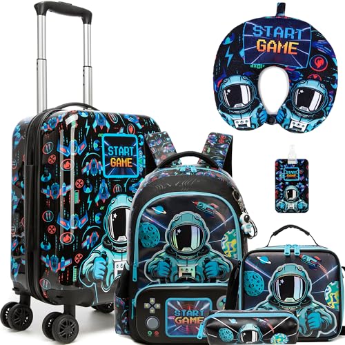 Image of Kid's Luggage Set 5 Piece Suitcase Set 16 inch Hardside Luggage with Spinner Wheels Boys Carry on Luggage Travel Rolling Luggage Airline Approved