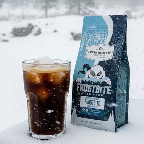 Image of Fresh Roasted Coffee, Organic Decaf Frostbite Cold Brew Whole Bean Coffee, Medium Roast, USDA Organic, 3rd Party Tested for Mold, Mycotoxin & Pesticides, Kosher, 2 lb (32 oz)