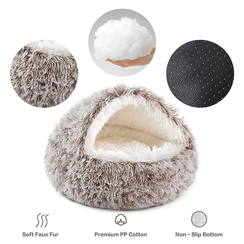 NOYAL Round Hooded Donut Dog Bed for Small & Medium Pets - Plush Fluffy Anti-Anxiety Cat Cave Bed with Cover - Image 3