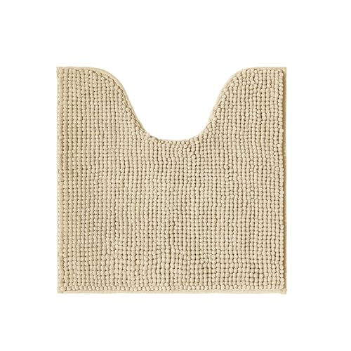 Decomira Badematte rutschfest WC Vorleger mit Ausschnitt | Als Badteppich Set kombinierbar | Badezimmer-Teppich Bad-Vorleger waschbar aus Chenille | Für freistehende Toiletten | Beige - 45x45 cm