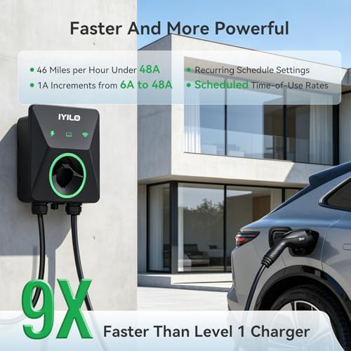 Image of Upgraded Version Level 2 EV Charger, 48Amp /11.5KW, Hardwired, 240V | UL 2594, ETL, Energy Star, with Temp Sensors, Power Sharing, Dynamic Load Balancing, Smart APP, RFID Cards, IP66 Outdoor