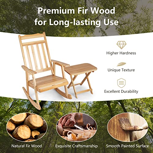Tangkula 2 Pieces Patio Rocking Chair & Table Set, Solid Fir Wood Rocker With Folding Side Table, Indoor Outdoor Rocking Bistro Set For Balcony, Porch, Backyard, Garden, Natural #TOP7