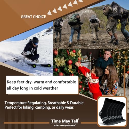 Image of Time May Tell Mens Merino Wool Hiking Cushion Socks Thermal Warm Crew Winter Boot Socks Pack (2 /4 Pair,6-13 Size)