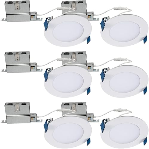 HALO Luz LED empotrable de disco de techo y ducha de 4 pulgadas, luz descendente ultrafina sin lata, 5CCT seleccionable, color blanco, paquete de 6