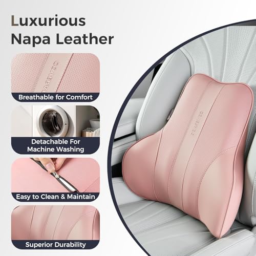 Image of Coverado Lumbar Support Pillow for Car, Ergonomic Memory Foam Back Pillow for Office Chair, New Back Cushion for Pain Relief, PU Leather Car Lumbar Support for Driving Seat