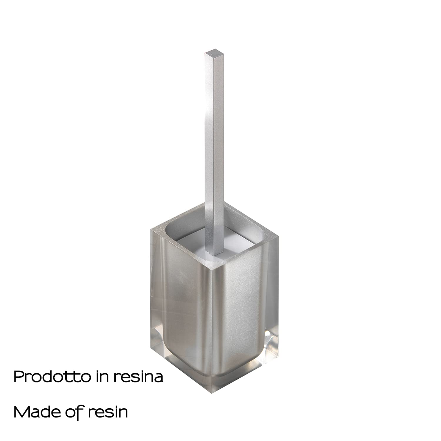 GEDY Auckland Scopino WC Argento, Misure e Peso: 37,5X9,8X9,8 CM & 0,855 kg, Realizzato in Resina Trasparente di Alta qualità, Scopino per WC Design di R&S Gedy, Fatto a Mano, 2 Anni di Garanzia
