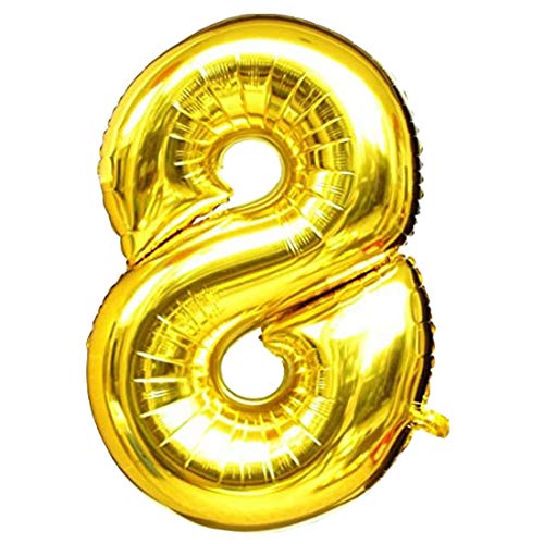 Image of Atpata Funky 8 Number Golden Foil Balloon 32 inch Size Birthday Decoration Items | Happy Birthday Decoration Kit | 8th Year Birthday Party Anniversary Wedding Decorations