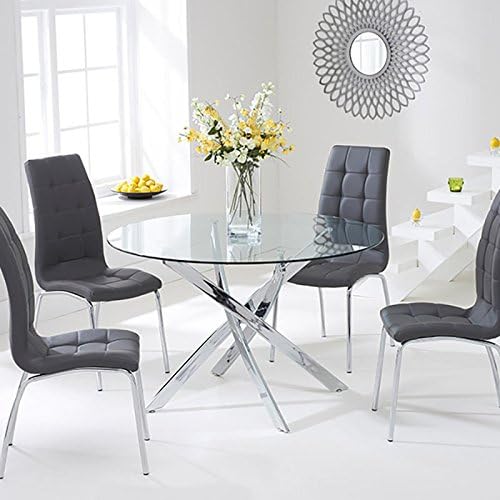 Mark Harris Daytona 110cm Chrome And Glass Round Dining Table With 4 California Dining Chairs
