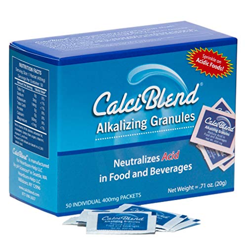CalciBlend Alkalizing Granules 50 Pack Box All Natural Acid Reducer Powder for Food and Beverages Promotes pH Balance Keto Friendly Non-GMO Sugar and Calorie Free for Digestive Comfort