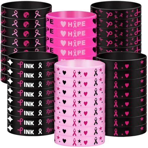 Bracelets ruban rose lot de 48 Patelai silicone de sensibilisation cancer du sein pour femme