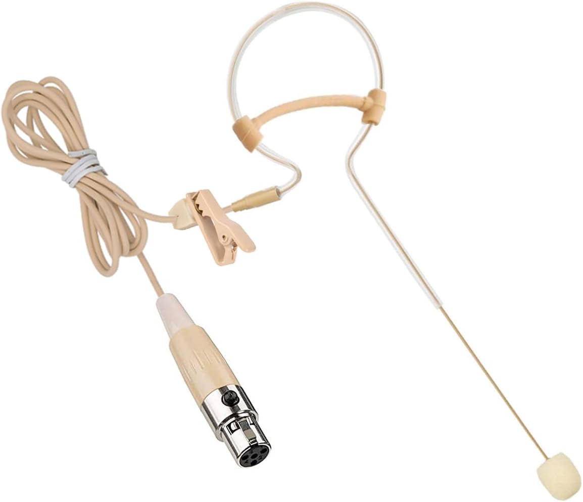 Single Earhook Headset Microphone Headworn Over Ear Hanging Condenser Omnidirectional Mic Clip Compatible with AKG Wireless Bodypack Transmitter System with Mini XLR 3 Pin TA3F Plug