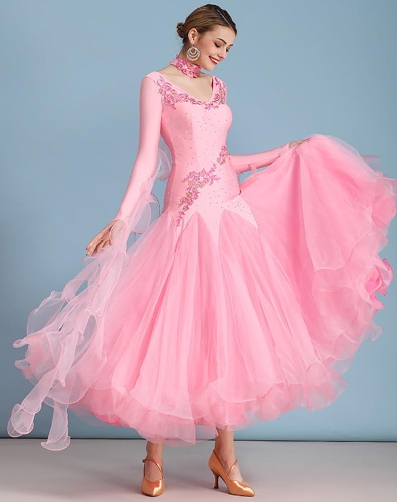 ORIDOOR Flash Rhinestone Ballroom Dance Waltz Tango Standard Competition Dance Dress SIZE SMALL