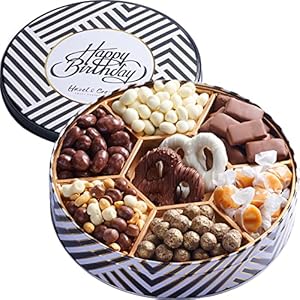 Hazel & Creme Birthday Tin Gift Box – HAPPY BIRTHDAY Gift Basket – Gourmet Chocolate Gift Box for Women/Men