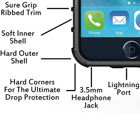 iPhone 6 Plus Case Black - Case for iPhone 6 Plus/iPhone 6S Plus Cases (6+ ONLY) Thin Tough Rugged Shockproof Dual Layer Hybrid Hard/Soft Slim Protective Cover (5.5 inch) by Cable and Case - Black