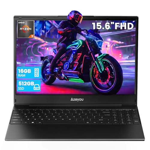 Azeyou 15,6' FHD IPS Laptop für Beruf und Studium, AMD Ryzen 3 3200U Prozessor, 16 GB RAM, 512 GB SSD, 5G WiFi, Bluetooth 5.0, Win 11 Pro, HDMI, USB-C, SD-Kartenleser, Ziffernblock, Webcam, QWERTZ