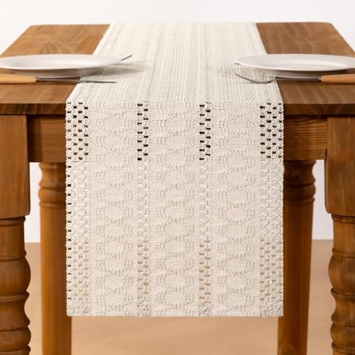 Image of MLMC Ivory Boho Table Runner Farmhouse Macrame Woven Table Runner 36 inch Long Rustic Centerpieces Table Decoration for Kitchen Dinning Wedding Events 12x36 Inch