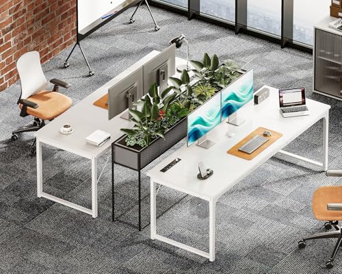 Image of Coleshome 71 Inch Computer Desk with USB Ports, Large Office Desk, Long Study Student Writing Desk, White