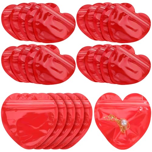 Bolsas de corazón autosellables con cierre hermético para proteger joyería, 100 unidades 2
