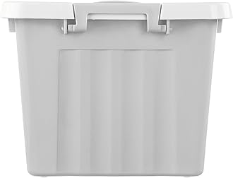 Cetomo 15L*3 Storage Boxes with Lids, Plastic Storage Bins with Latching Buckles, Click Closure, Stackable, Nesting, Organizer for Home Office Clothes, Gray, 15L-3 Pack