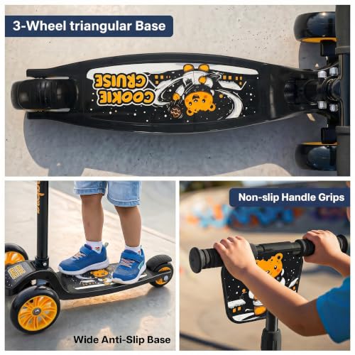 Image of Baybee Trickster Baby Kick Scooter for Kids | Foldable 3 Wheel Kids Scooter with 4 Height Adjustable, Foot Brake | Runner Scooters with Magic Board | Skate Scooter for 2+ Years Boy Girl (Black /Yellow)