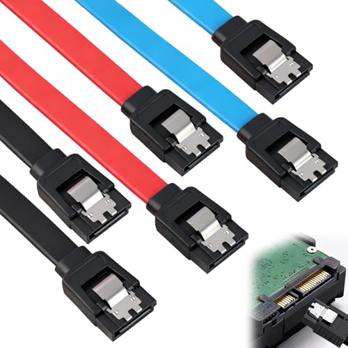Lot de 6 câbles SATA III de 40 cm - Câble SATA 3.0 - 6 Gbit/s - Nylon avec clip en métal - Câble de connexion pour disque dur SSD - 2 fiches droites de...