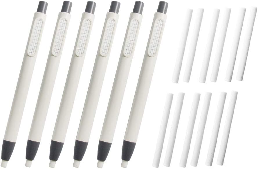6Pcs Pencil Retractable Click Eraser with 12Pcs Refill, Creatiees Premium Pen Style Rubber Stick Erasers Mechanical Grip Eraser for Kids Students Artist Painting Writing