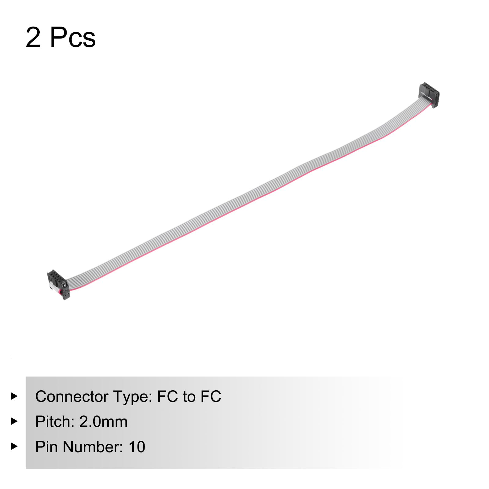 QUARKZMAN Cavo a Nastro Piatto Idc a 10 Pin, Passo 2.0mm, connettore Fc a Fc, Lunghezza 30cm, Filo Grigio per Computer, display Led, Dvd, 2 Pezzi