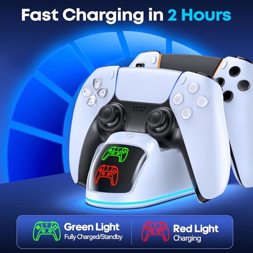 Image of OIVO PS5 Controller Charger Station Compatible with PlayStation 5 Dualsense & Edge Controllers, RGB PS5 Controller Charging Dock Holder Stand with Fast Charge Cable for PS 5 Accessories Kits