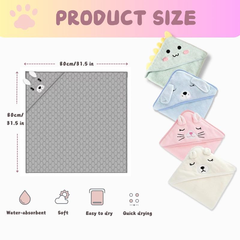 HAGOT Kapuzenhandtuch für Babys, 80x80 CM, Baby Bath Towel, Babybadetuch aus Korallenvliesfür, Babys Neugeborene, Grau – Ansicht 2