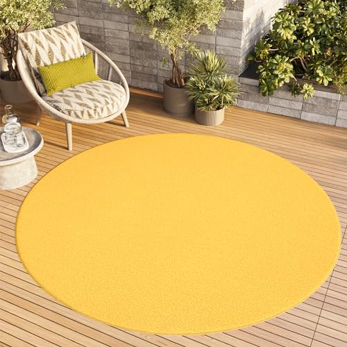 TAPISO Mono Rond Tapis Poil Court Intérieur Design Moderne Jaune Motif Uni Tapis Salon Chambre Adulte Salle à Manger Cuisine Résistant Extérieur Oeko-TEX 160 x 160 cm