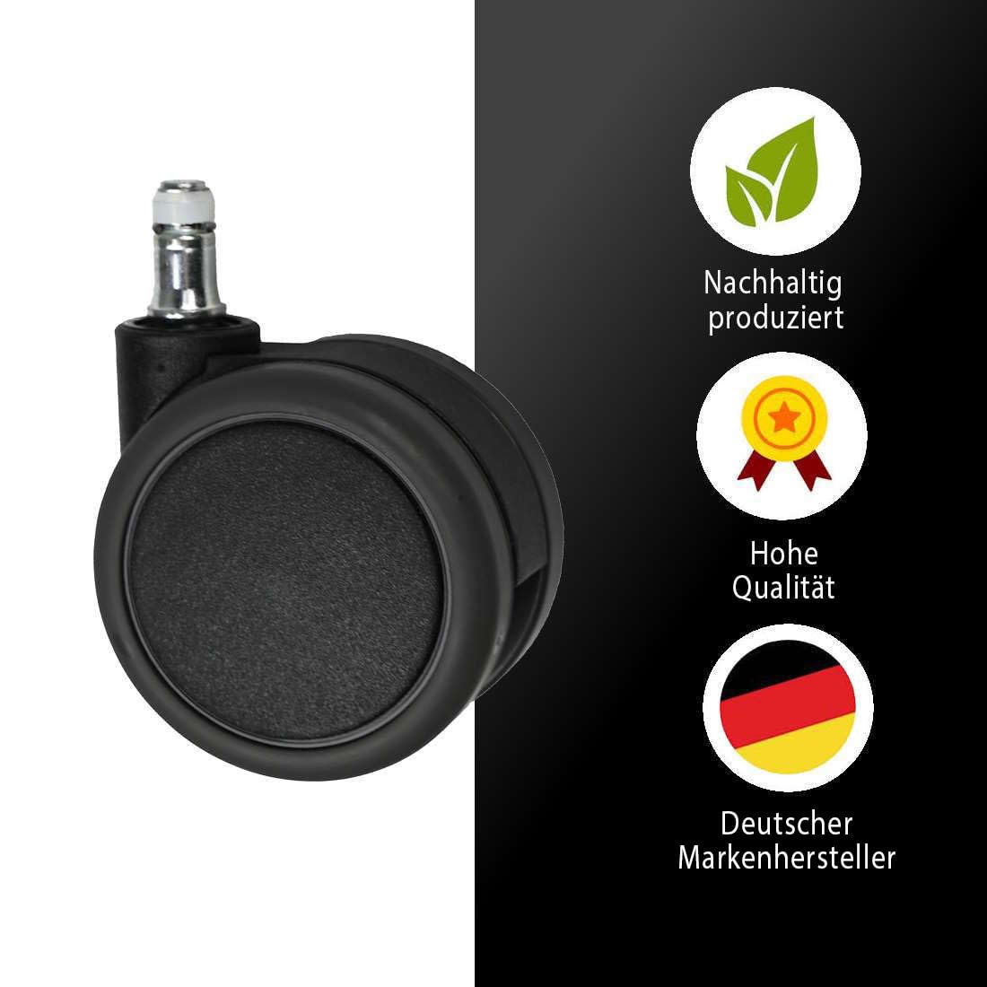 Sedus Stoll - Set di 5 Ruote di Sicurezza Doppie SR-01 - Perno 11mm - Per Sedie da Ufficio - Frenata in Base al Carico - Qualità Tedesca (Scelta: Pavimenti Duri o Morbidi)