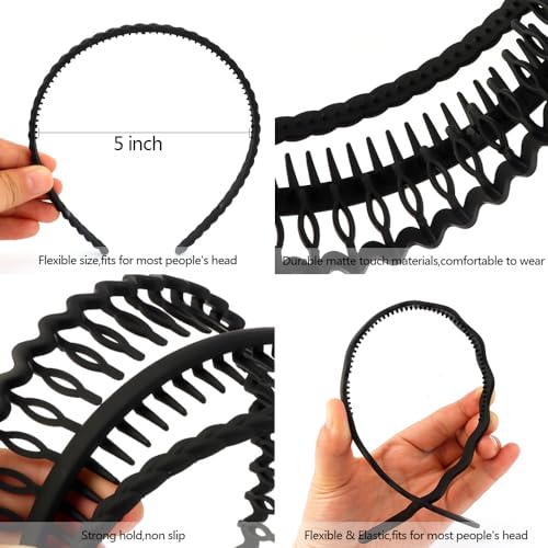 AHONEY 7 Pack Black Headbands for Women Mens Headbands with Teeth Non Slip Hairbands for Women's Hair Accessories Comb Headband Diademas Para Mujer (Black) - Image 4
