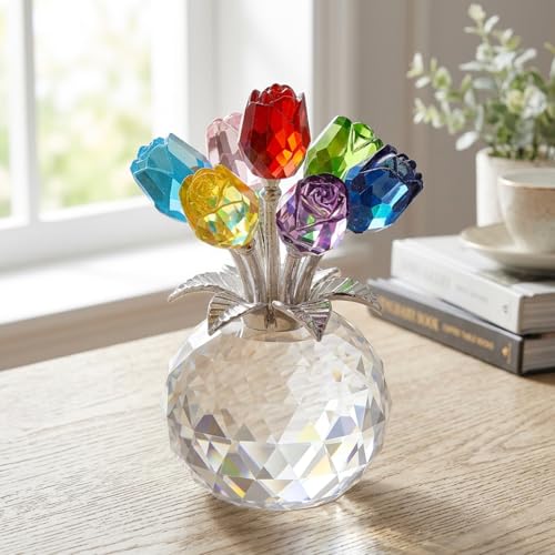 Rosas de cristal artificiales con florero centro de mesa colorido 5