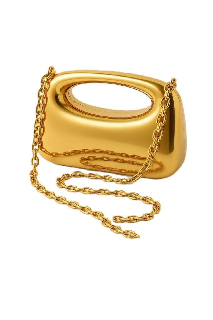 Luxury Metallic finish Gold Designer Handbag with Chain Strap, rectangular handle Design, to hold smartphone and Makeup kit with cards and money wallet. Rakhi Gift for Bhabhi and Sister-image-34
