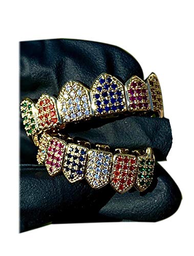 Rainbow Joker Gold Grillz Finish for Mouth Top Bottom Hip Hop Teeth Grills for Mouth Grillz for Mouth Top Bottom Hip Hop 6 Grills for Teeth Mouth Set - Teeth Cap, Iced Grillz Prime Delivery
