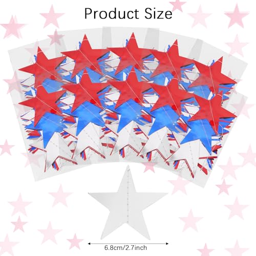 Image of Glitter Star Garland Banner Decor 130 Feet Star Garland Hanging Bunting Banner Backdrop for Independence Day 4th of July Decorations Party(Red Blue Silver)