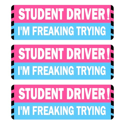 Image of Miss Kiss Student Driver Car Magnet, 3 Pack Extra Large Student Driver Signs for Car, Reflective New Driver Vehicle Bumper Magnetic Sticker, Novice Driver Safety Warning Sign, Pink