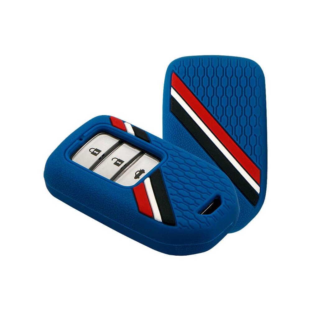 Keyzone Striped Silicone Compatible for Honda City, Civic, Amaze, Elevate, WR-V, Accord, BR-V, CR-V, Mobilio, Jazz, Brio Smart Key (Blue)