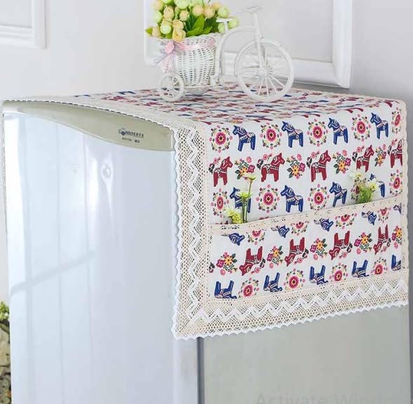 Image of Multi Floral Print Fridge Cover with Side Pockets|Fridge Top Cover|Refrigerator Cover|Single Door|Washable Material|4 Utility Pockets. (Pony Patern, 67 * 170CM)