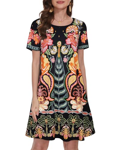Summer Dresses for Women Casual Tshirt Short Sleeve Floral Sundress Beach Cover Ups with Pockets3