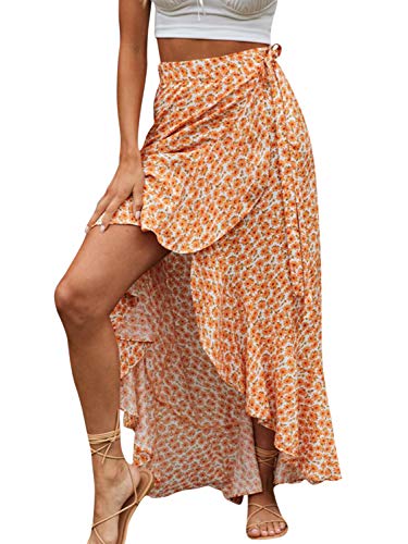 BerryGo Women's Boho Floral Wrap Maxi Skirt High Waisted Long Skirt with Slit4
