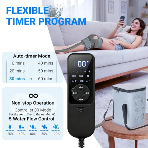 Cold Therapy Machine, Portable Ice Machine for Knee After Surgery, Programmable Knee Replacement Recovery System, Ice Therapy Machine with Quiet Pump, Reduce Swelling, Gray - Image 4