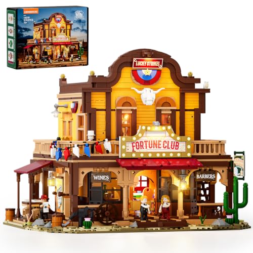 Lumibricks Old West Fortune Club Saloon Modular Building Set Western Architecture Model with LED Lights 2782 PCS Old West Building Kit with 4 Figures for Adults Collectible Display Model