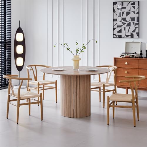 Lecafur HL 47\" Round Wood Dining Table,Modern Round Dining Table for 4,Modern Kitchen Table with Wood Strip Base for Kitchen Dinning Living,(Oak)