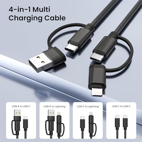 Image of Basesailor 4 in 1 USB C Charger Cable for Samsung Galaxy S25 S24 S23 Plus Ultra,60W Fast Charging Multi Charger Cord with USB A Converter /iOS /Type C for iPhone 17 16 15,iPad Air 4 5,A42 A51 A72,10ft